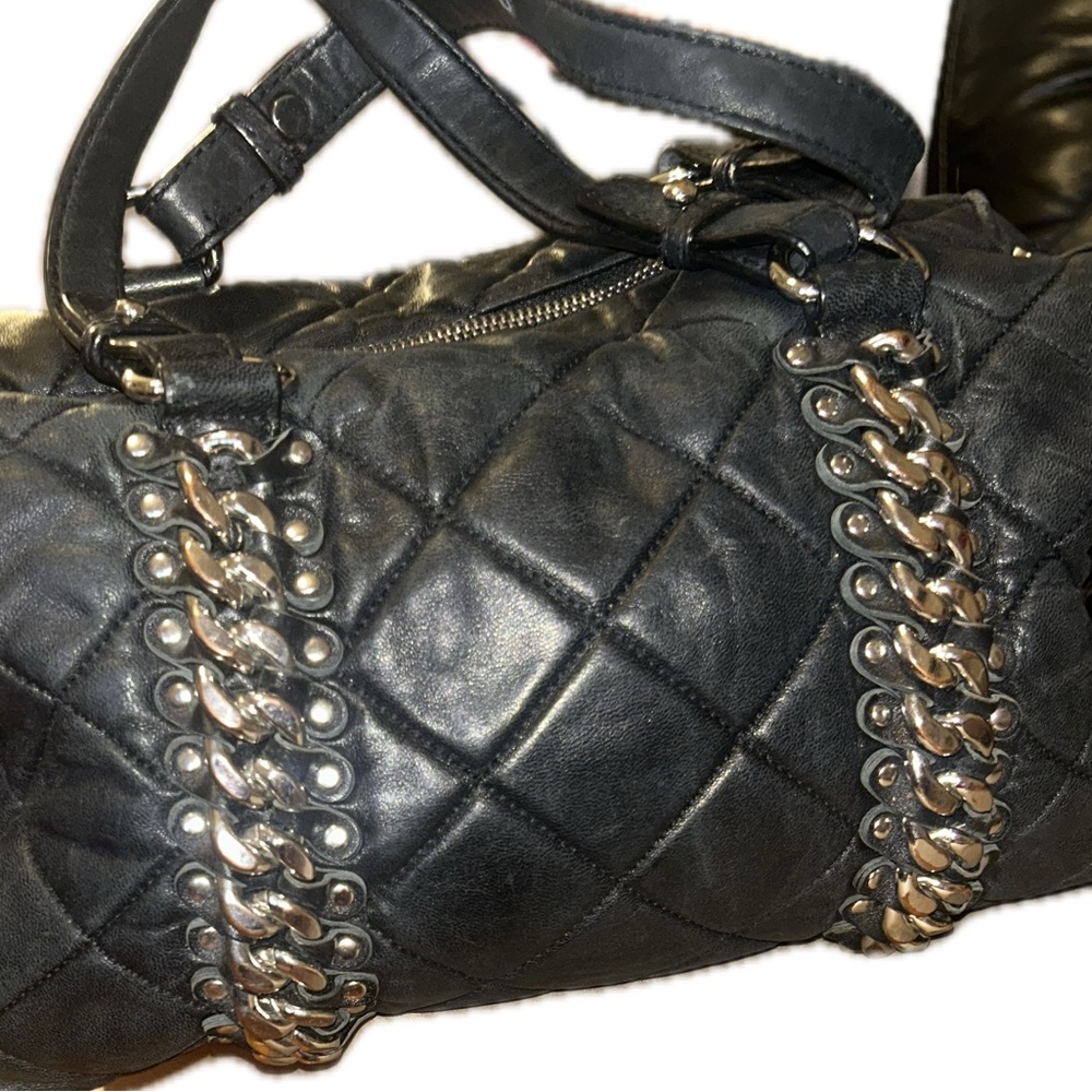 Michael Kors Black Quilted Leather Shoulder Satchel with Chain Trim - Picture 5 of 7